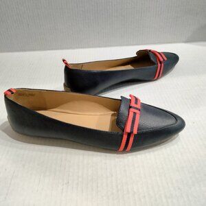 Talbots Francesca Navy Blue Flat with Red and Navy Bow, Size 9.5